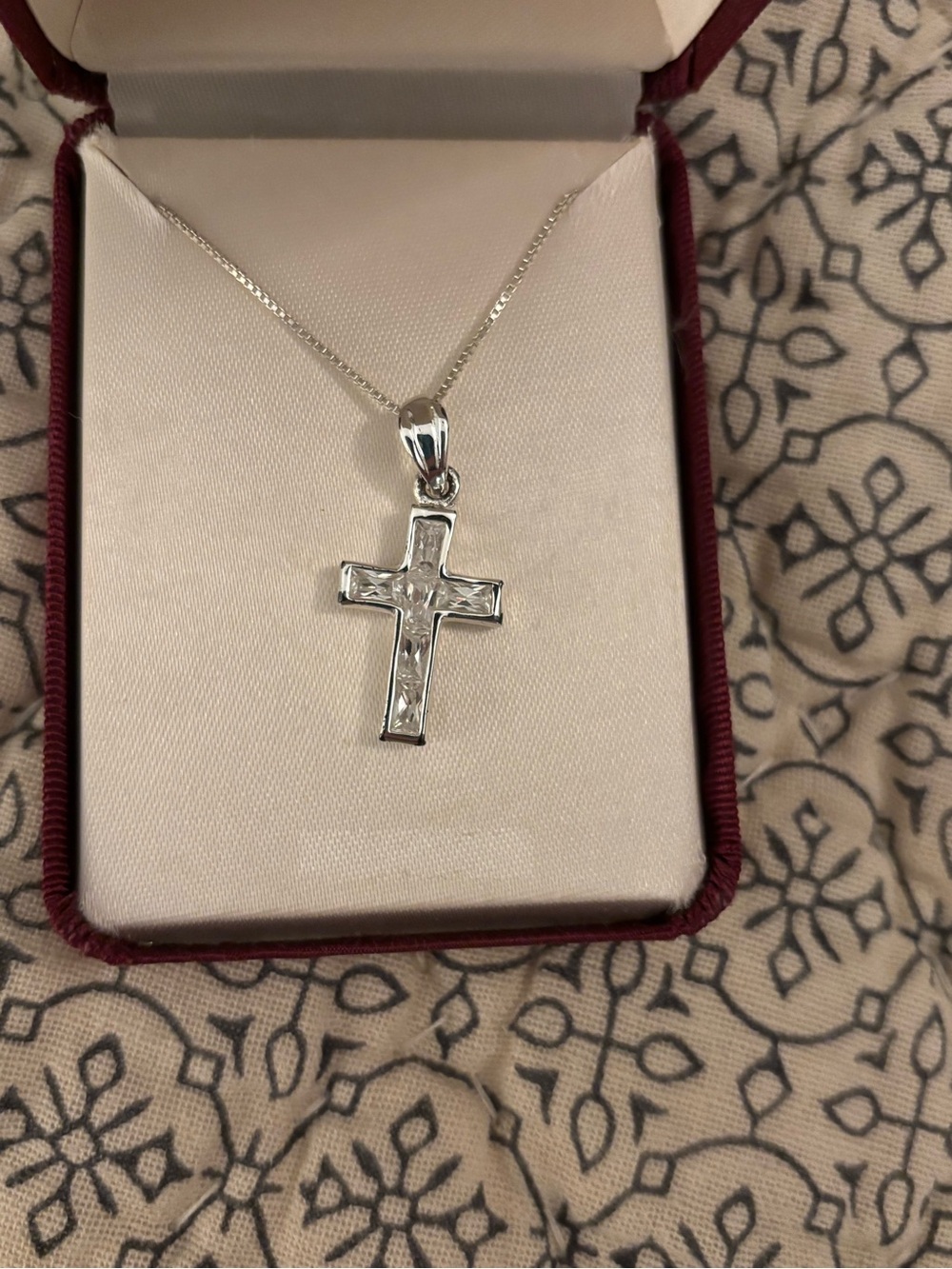 Sterling Silver Cross Pendant Necklace - Clear Stones